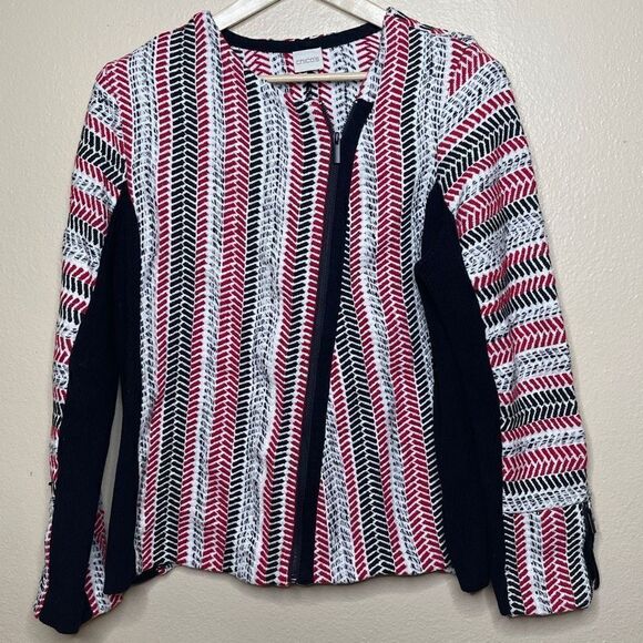 Chicos Sweater Womens Large Multicolor Side Zip Textured Sofia Jacket Ribbed - Picture 1 of 10